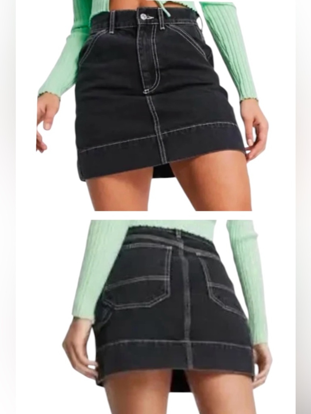 Topshop black denim carpenter mini skirt with contrast stitching M 6